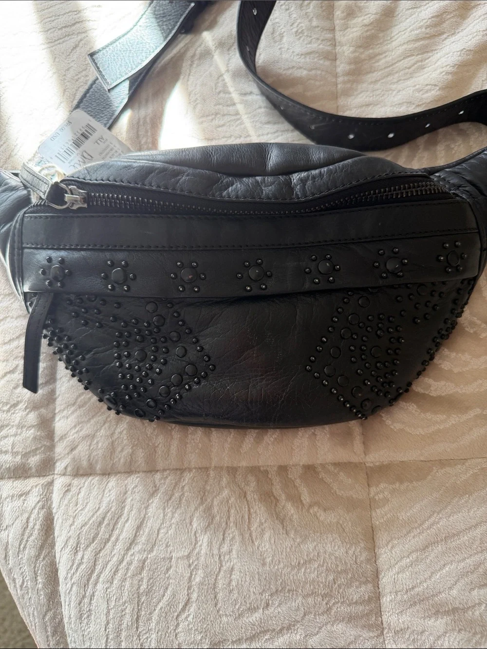 Free People Black Studded Leather Crossbody Belt Bag